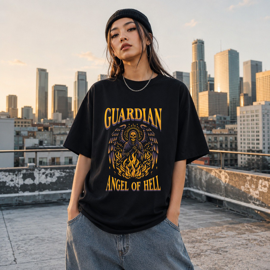 Guardian Angel of Hell Skull T-Shirt – Gothic Streetwear Poster Graphic Tee - Color: Black