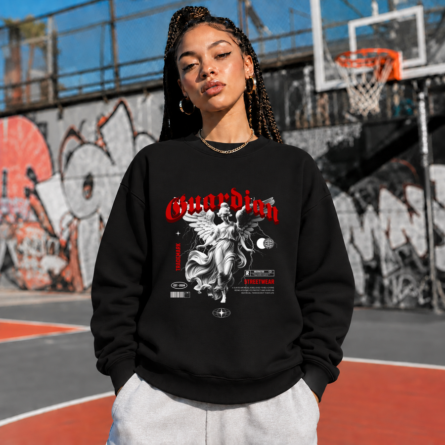 Guardian Angel Sweatshirt – Gothic Streetwear Poster Graphic Sweatshirt - Color: black