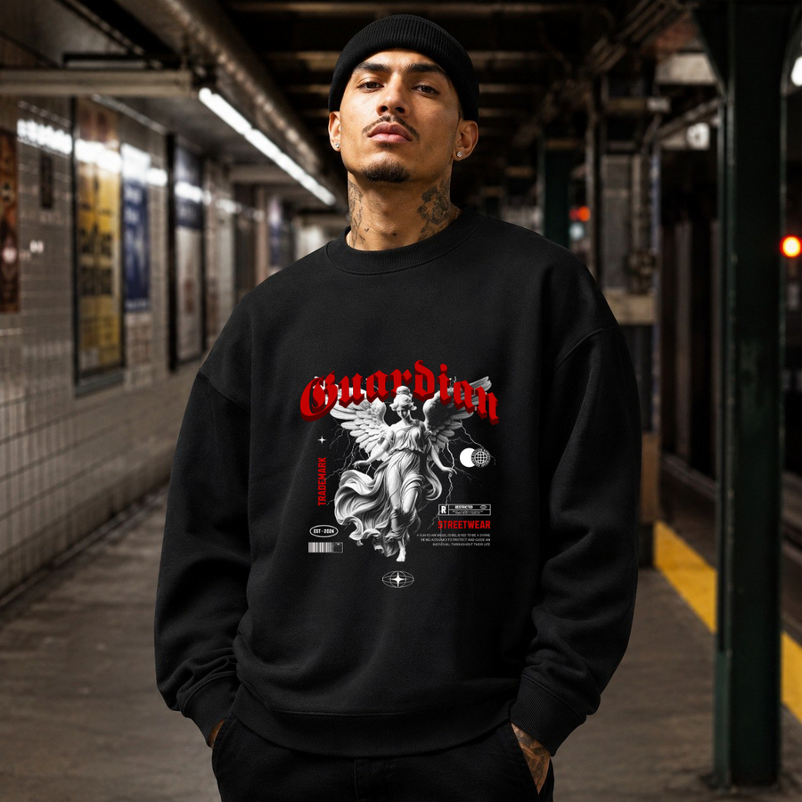 Guardian Angel Sweatshirt – Gothic Streetwear Poster Graphic Sweatshirt - Color: black