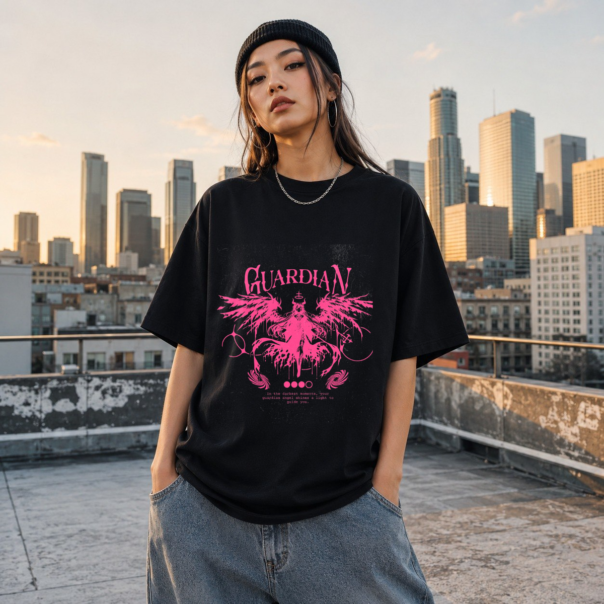 Guardian Angel Wings T-Shirt – Gothic Streetwear Poster Graphic Tee - Color: Black