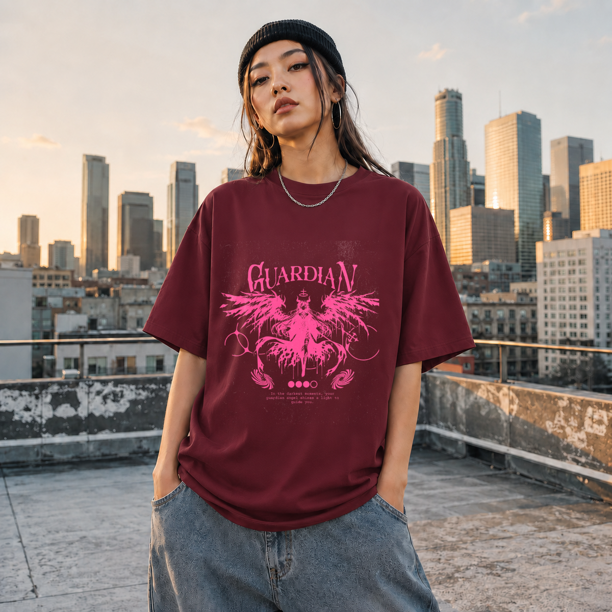 Guardian Angel Wings T-Shirt – Gothic Streetwear Poster Graphic Tee - Color: Maroon