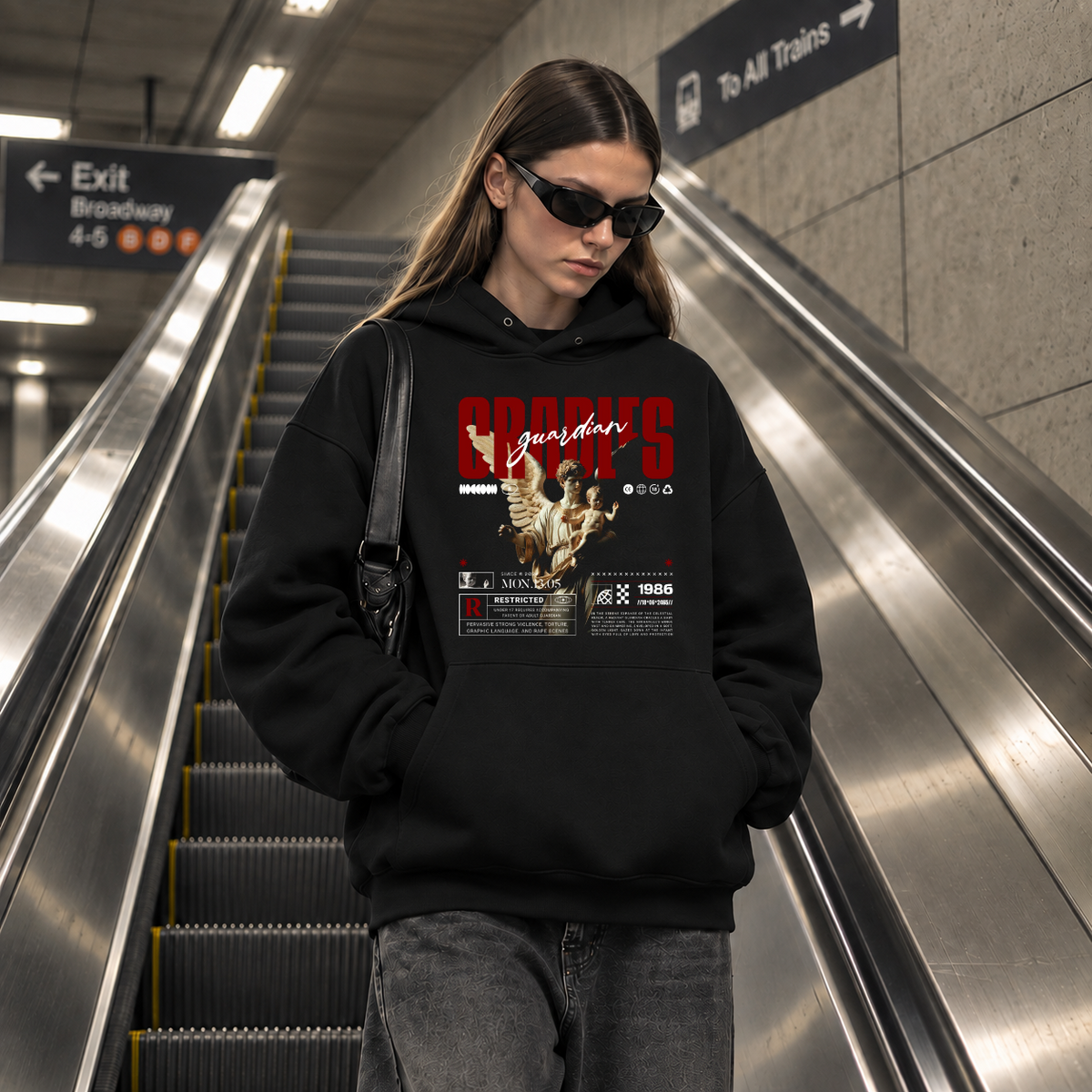 Guardian Cradles Hoodie – Gothic Streetwear Poster Graphic Hoodie - Color: black