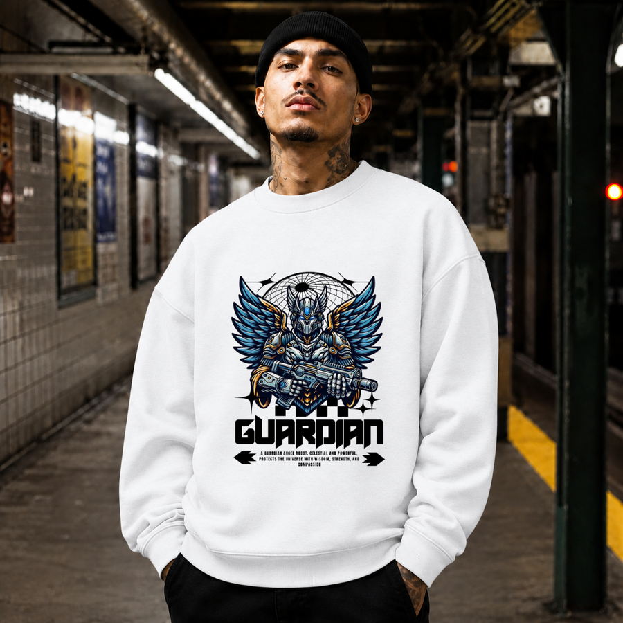 Guardian Mecha Knight Badge Sweatshirt – Contemporary Gothic Graphic Design Sweatshirt - Color: ash
