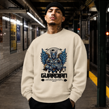 Guardian Mecha Knight Badge Sweatshirt – Contemporary Gothic Graphic Design Sweatshirt - Color: sand