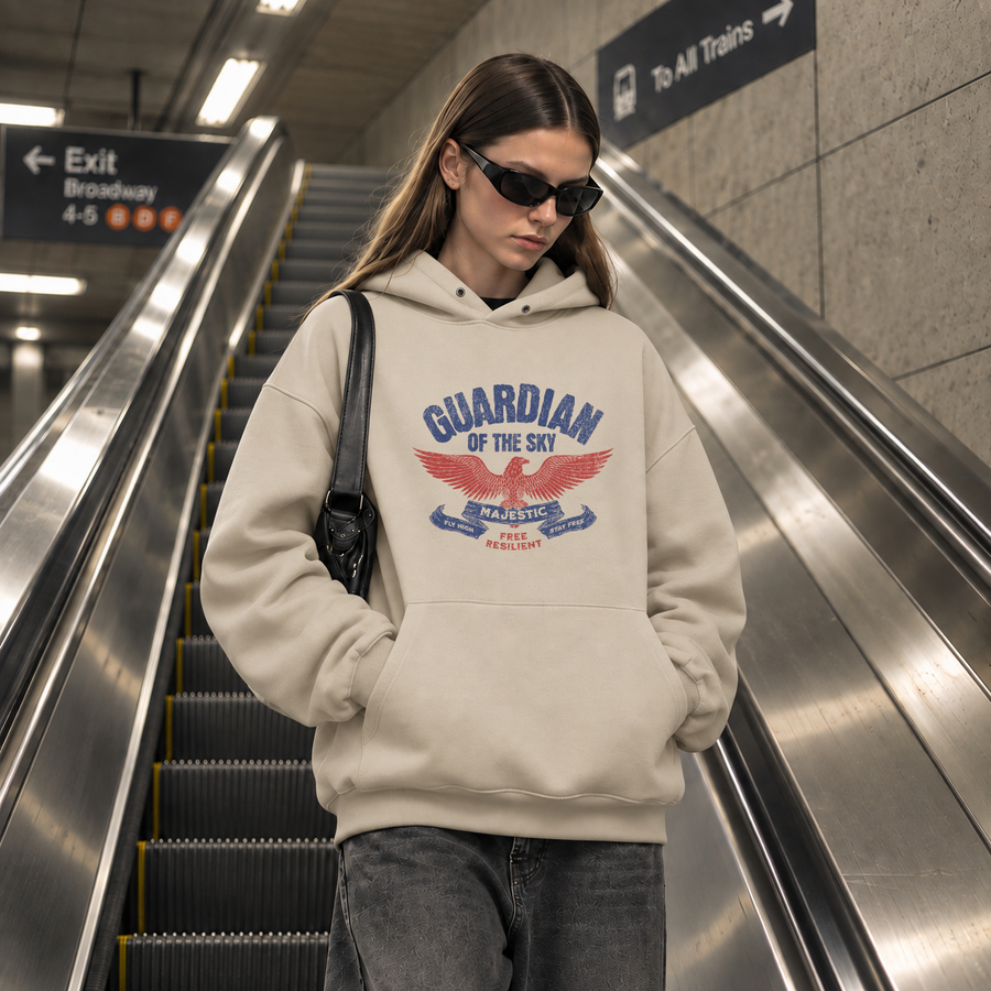 Guardian of the Sky Eagle Crest Hoodie – Gothic Streetwear Poster Graphic Hoodie - Color: sand