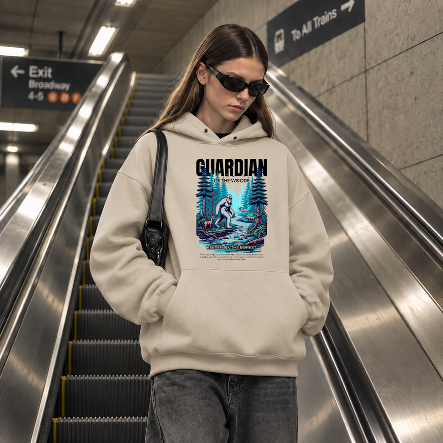 Guardian of the Woods Forest Keeper Hoodie – Gothic Streetwear Poster Graphic Hoodie - Color: sand