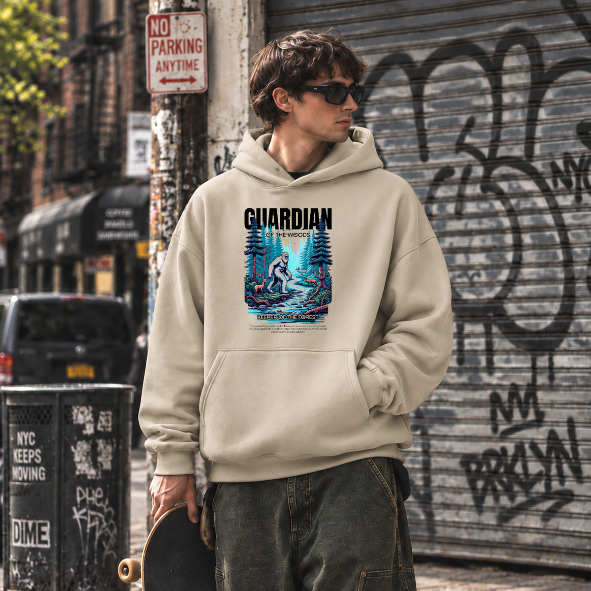 Guardian of the Woods Forest Keeper Hoodie – Gothic Streetwear Poster Graphic Hoodie - Color: sand