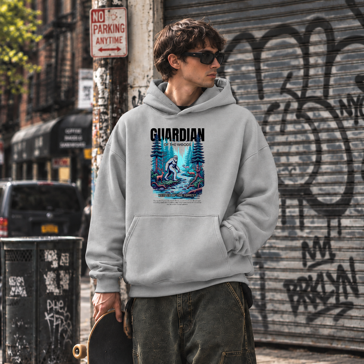Guardian of the Woods Forest Keeper Hoodie – Gothic Streetwear Poster Graphic Hoodie - Color: sport grey