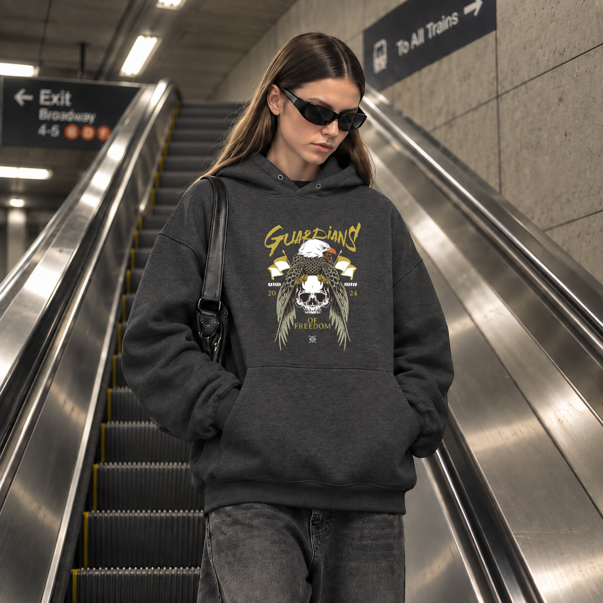 Guardians of Freedom Eagle Skull Hoodie – Gothic Streetwear Poster Graphic Hoodie - Color: dark heather