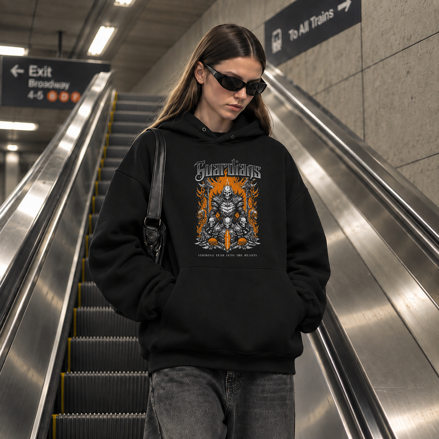 Guardians Skull Knights Hoodie – Gothic Streetwear Poster Graphic Hoodie - Color: black