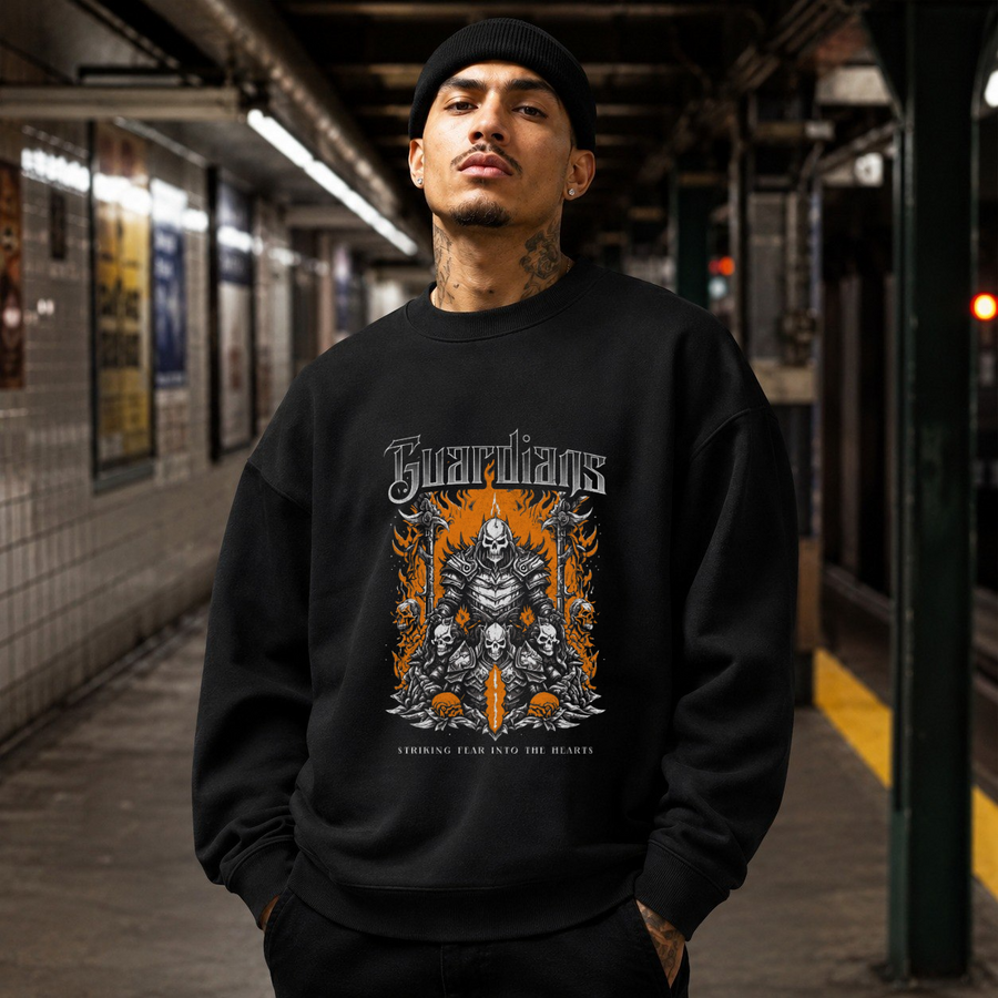 Guardians Skull Knights Sweatshirt – Gothic Streetwear Poster Graphic Sweatshirt - Color: black