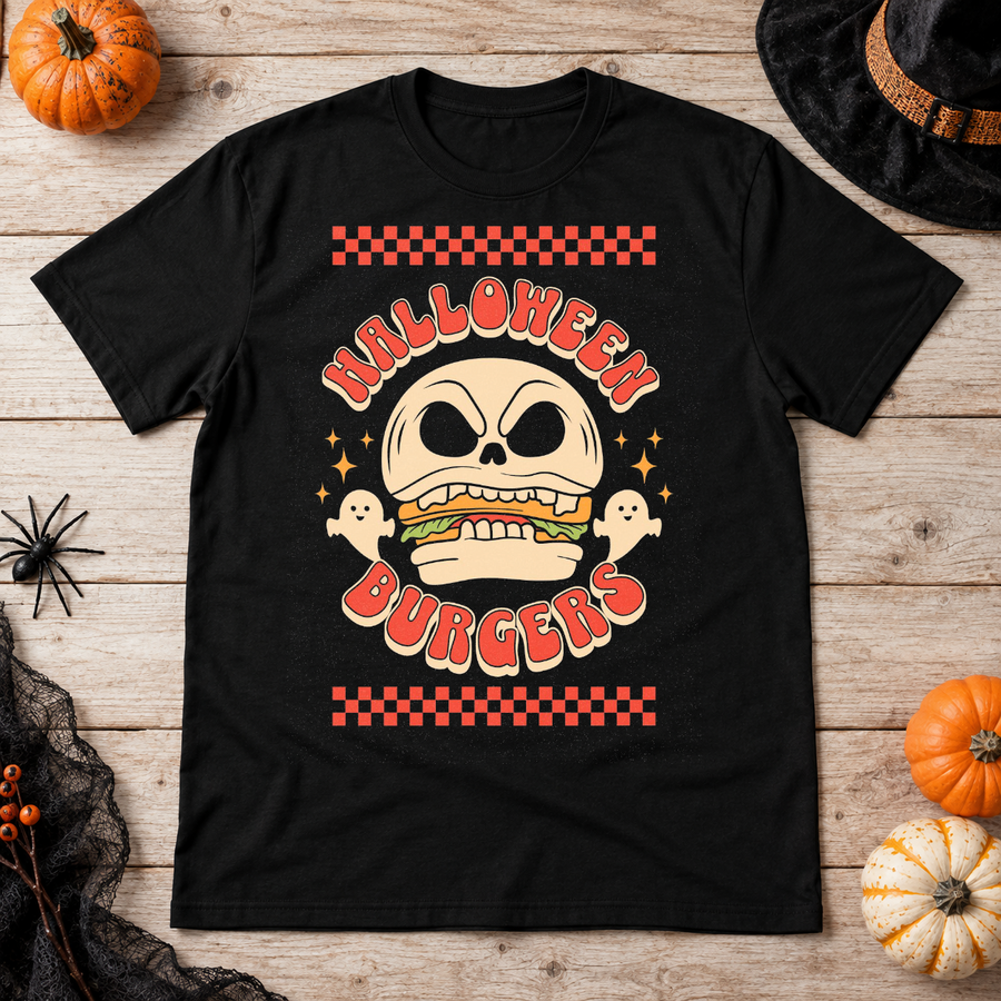 Halloween Burgers T-Shirt – Classic Halloween Graphic Design Graphic Tee - Color: black