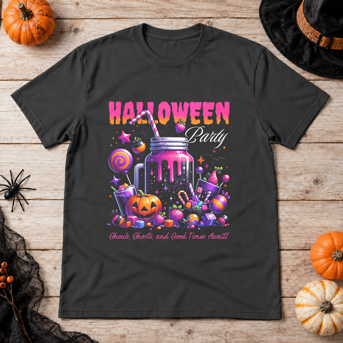 Halloween Party T-Shirt – Halloween Streetwear Graphic Graphic Tee - Color: charcoal