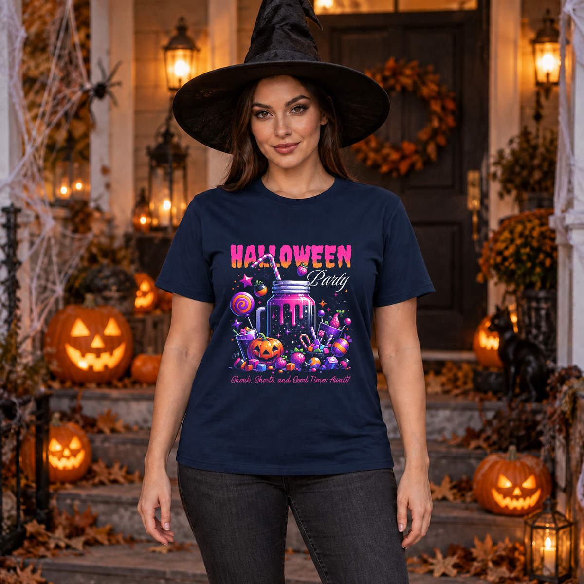 Halloween Party T-Shirt – Halloween Streetwear Graphic Graphic Tee - Color: navy