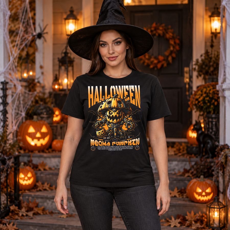 Halloween Pumpkin Sci-fi Future Trick Or Treat T-Shirt – Halloween Streetwear Graphic Graphic Tee - Color: black