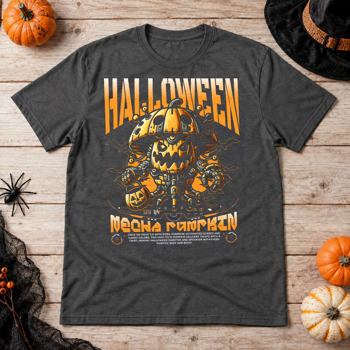 Halloween Pumpkin Sci-fi Future Trick Or Treat T-Shirt – Halloween Streetwear Graphic Graphic Tee - Color: dark heather
