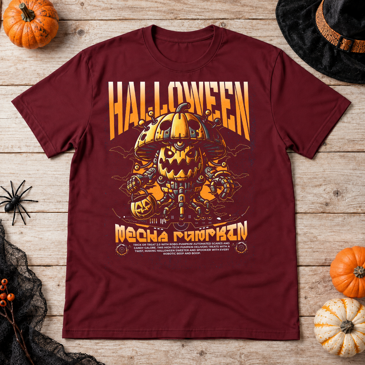 Halloween Pumpkin Sci-fi Future Trick Or Treat T-Shirt – Halloween Streetwear Graphic Graphic Tee - Color: maroon
