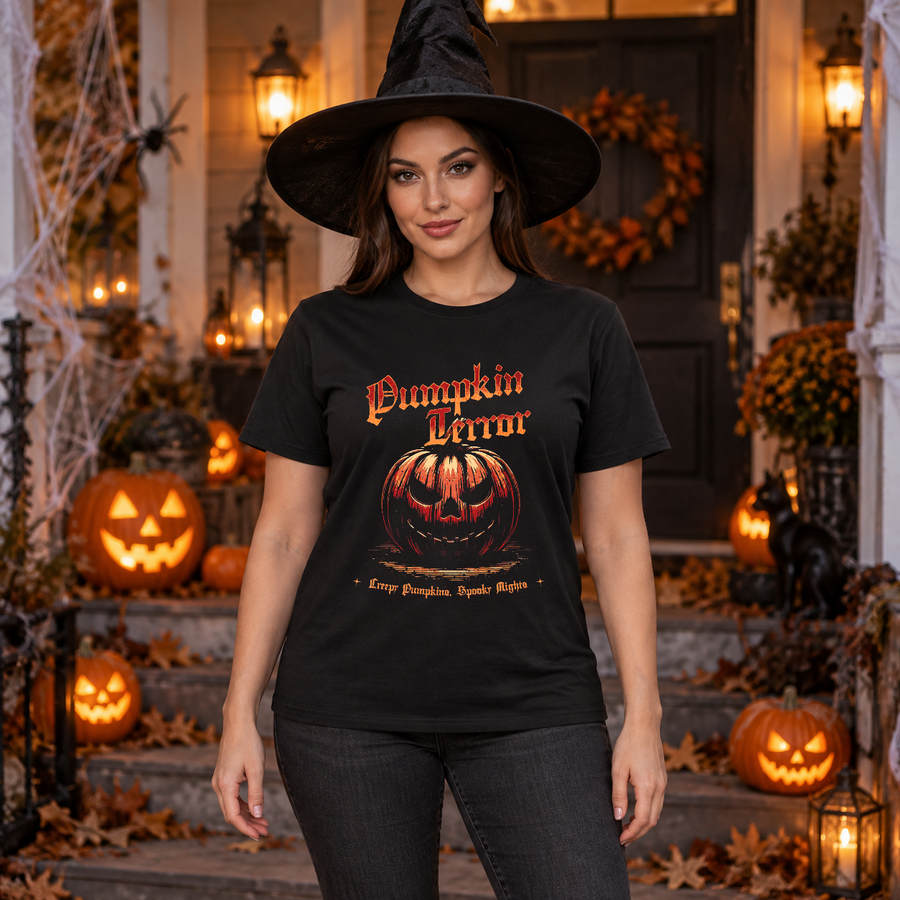 Halloween - Spooky Pumpkin T-Shirt – Halloween Streetwear Graphic Graphic Tee - Color: black