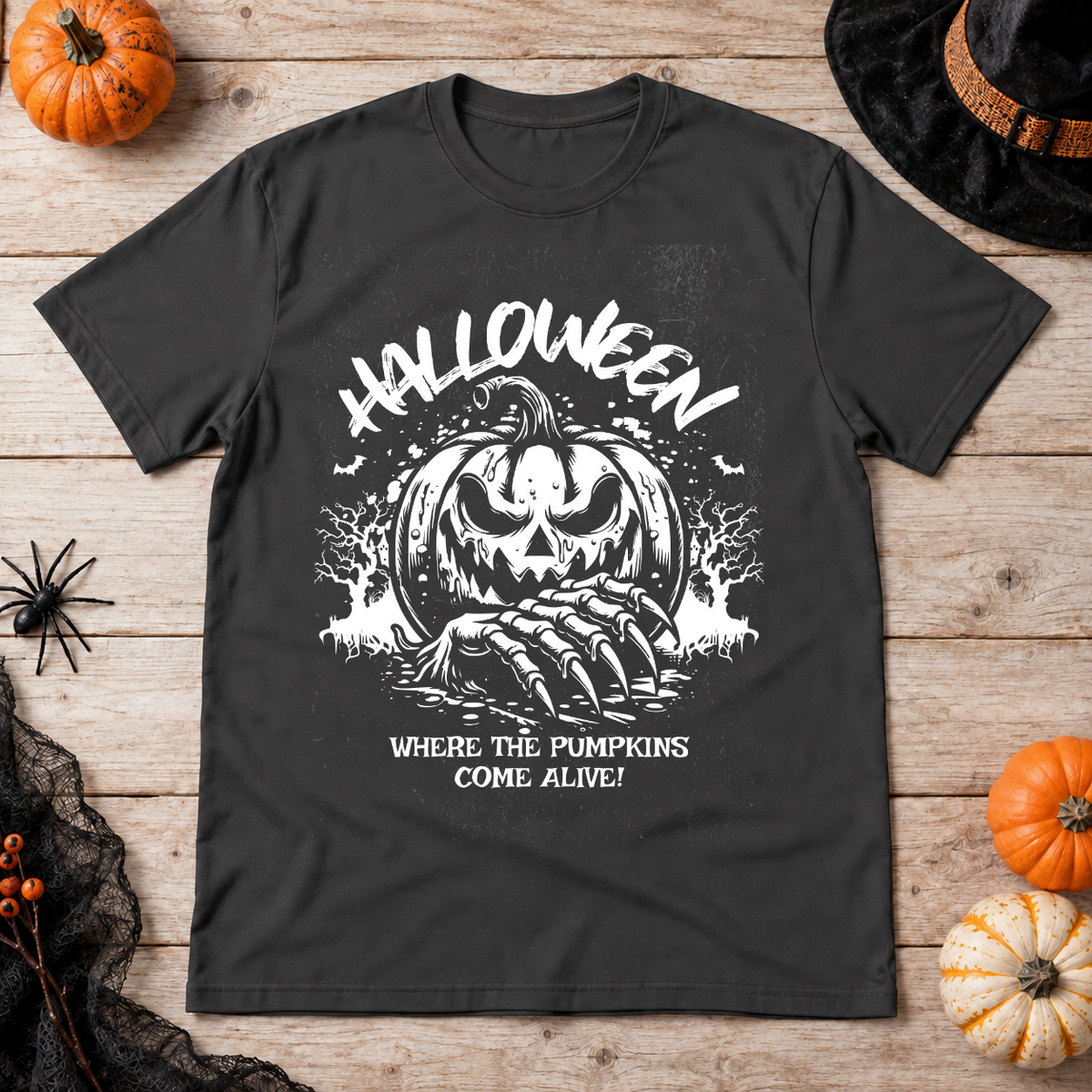 Halloween T-Shirt – Halloween Streetwear Graphic Graphic Tee - Color: charcoal
