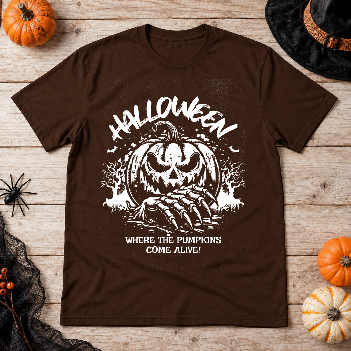 Halloween T-Shirt – Halloween Streetwear Graphic Graphic Tee - Color: chocolate