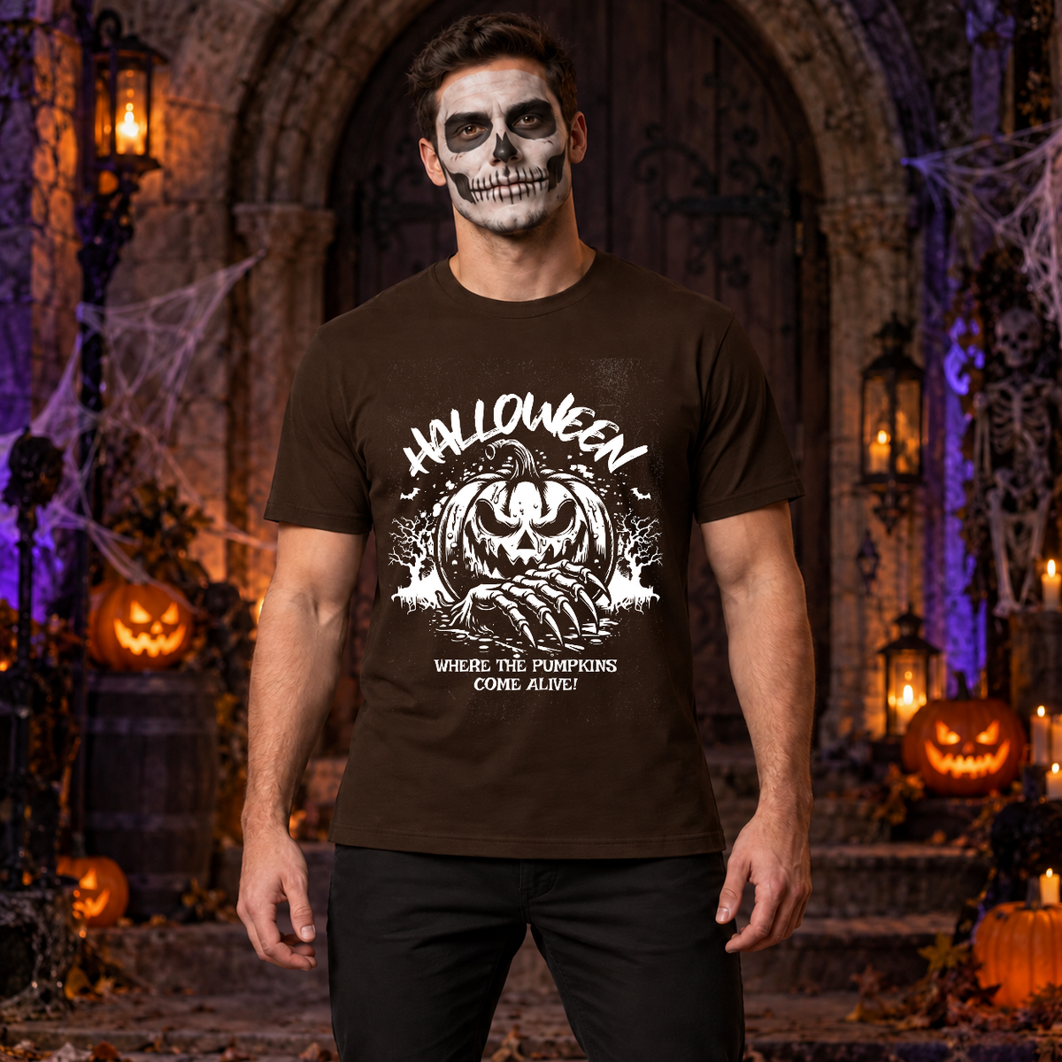 Halloween T-Shirt – Halloween Streetwear Graphic Graphic Tee - Color: chocolate