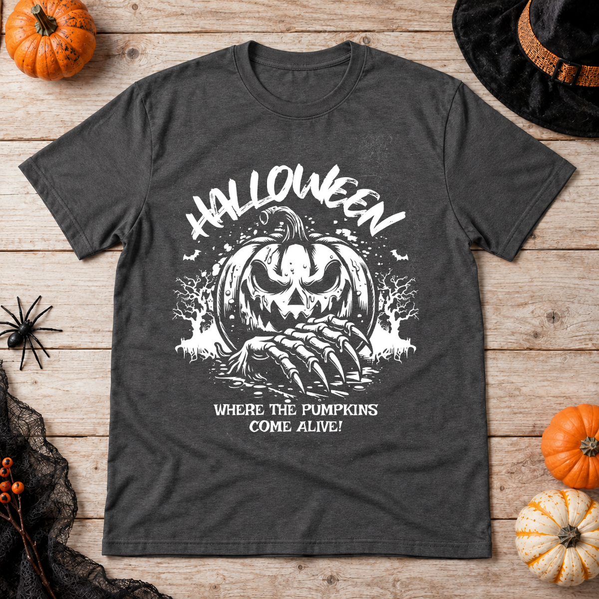 Halloween T-Shirt – Halloween Streetwear Graphic Graphic Tee - Color: dark heather
