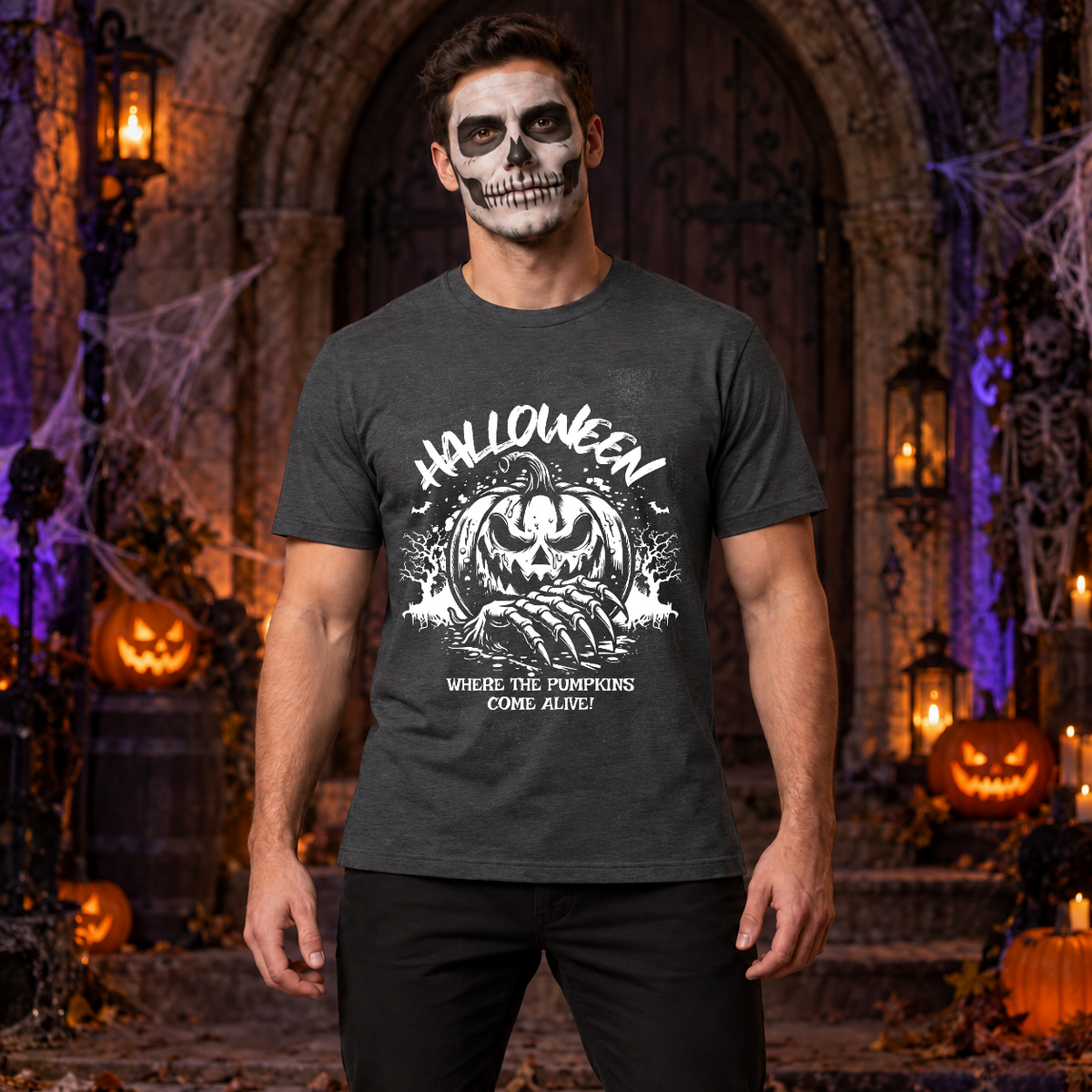 Halloween T-Shirt – Halloween Streetwear Graphic Graphic Tee - Color: dark heather