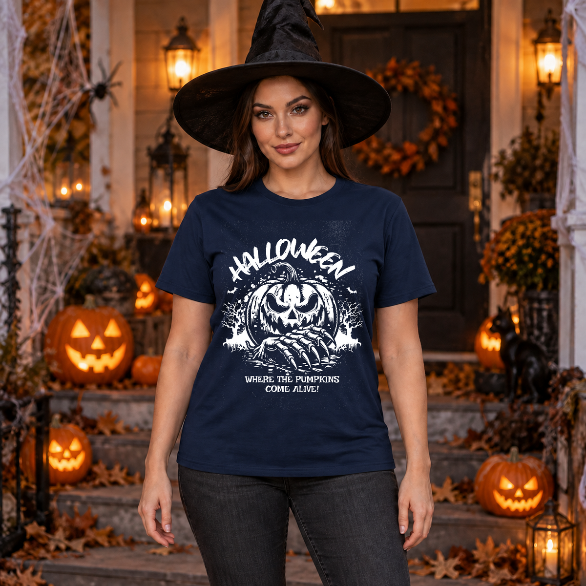 Halloween T-Shirt – Halloween Streetwear Graphic Graphic Tee - Color: navy