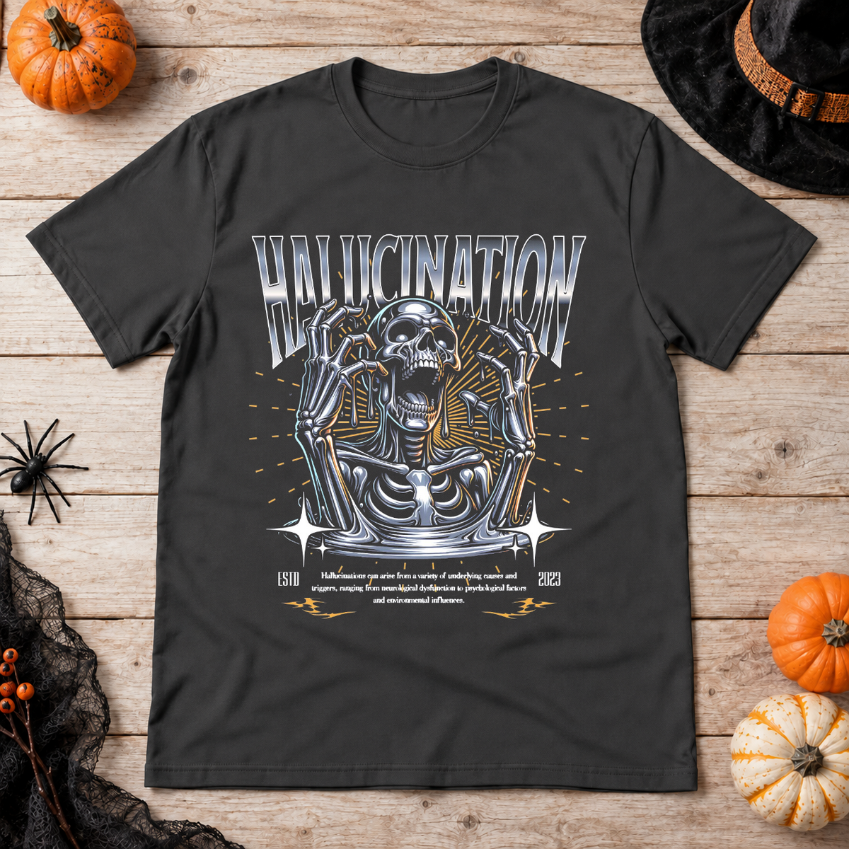 Hallucination T-Shirt – Dark Editorial Graphic Design Graphic Tee - Color: charcoal