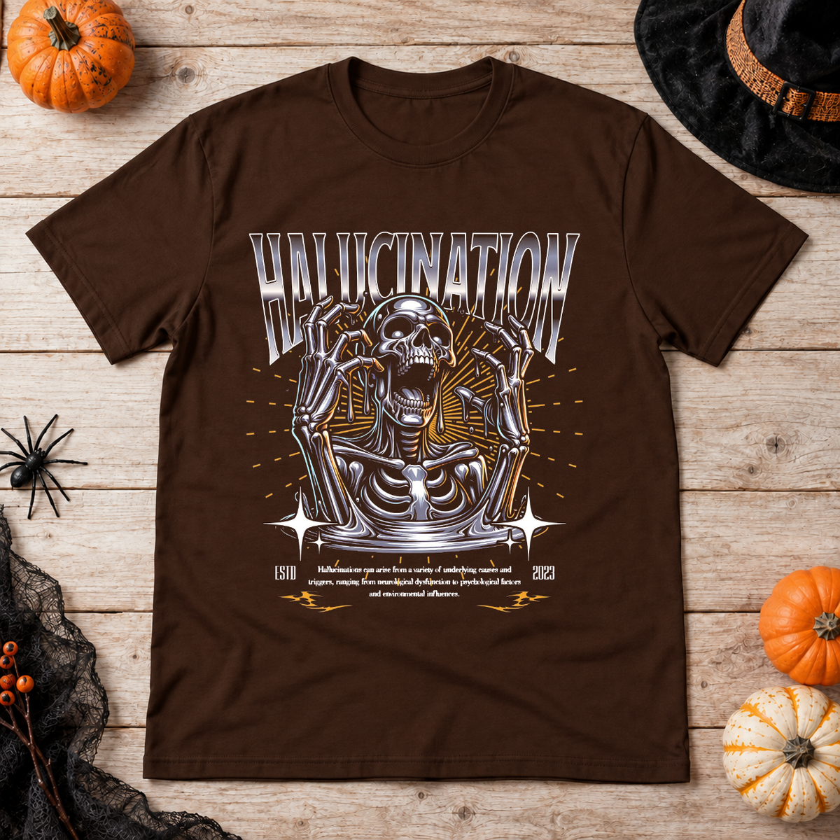 Hallucination T-Shirt – Dark Editorial Graphic Design Graphic Tee - Color: chocolate