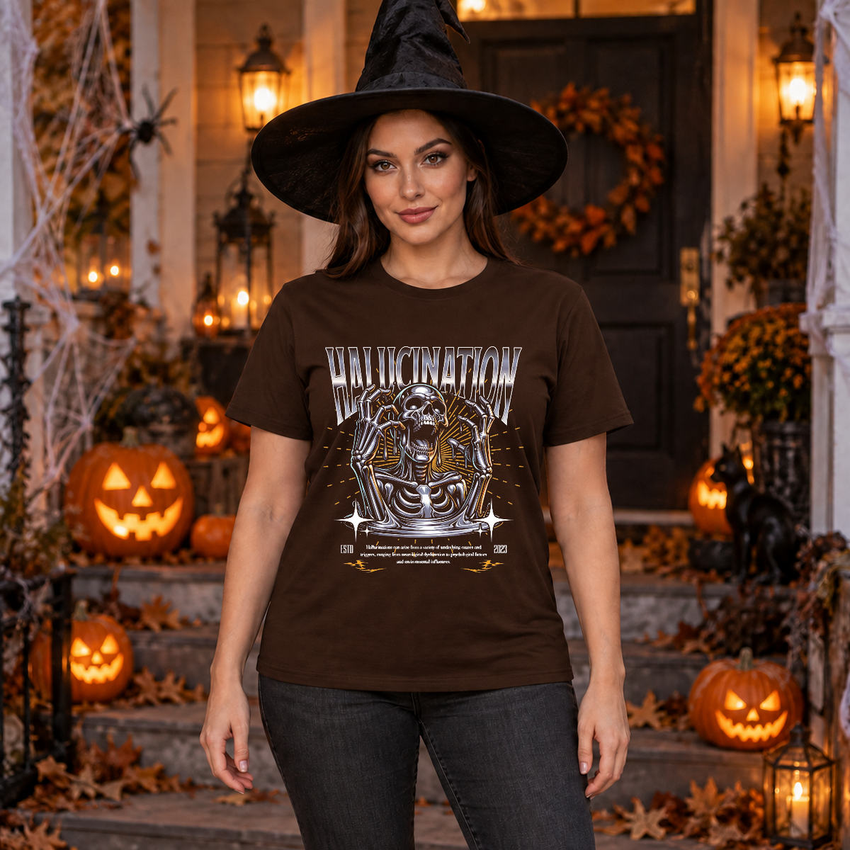 Hallucination T-Shirt – Dark Editorial Graphic Design Graphic Tee - Color: chocolate