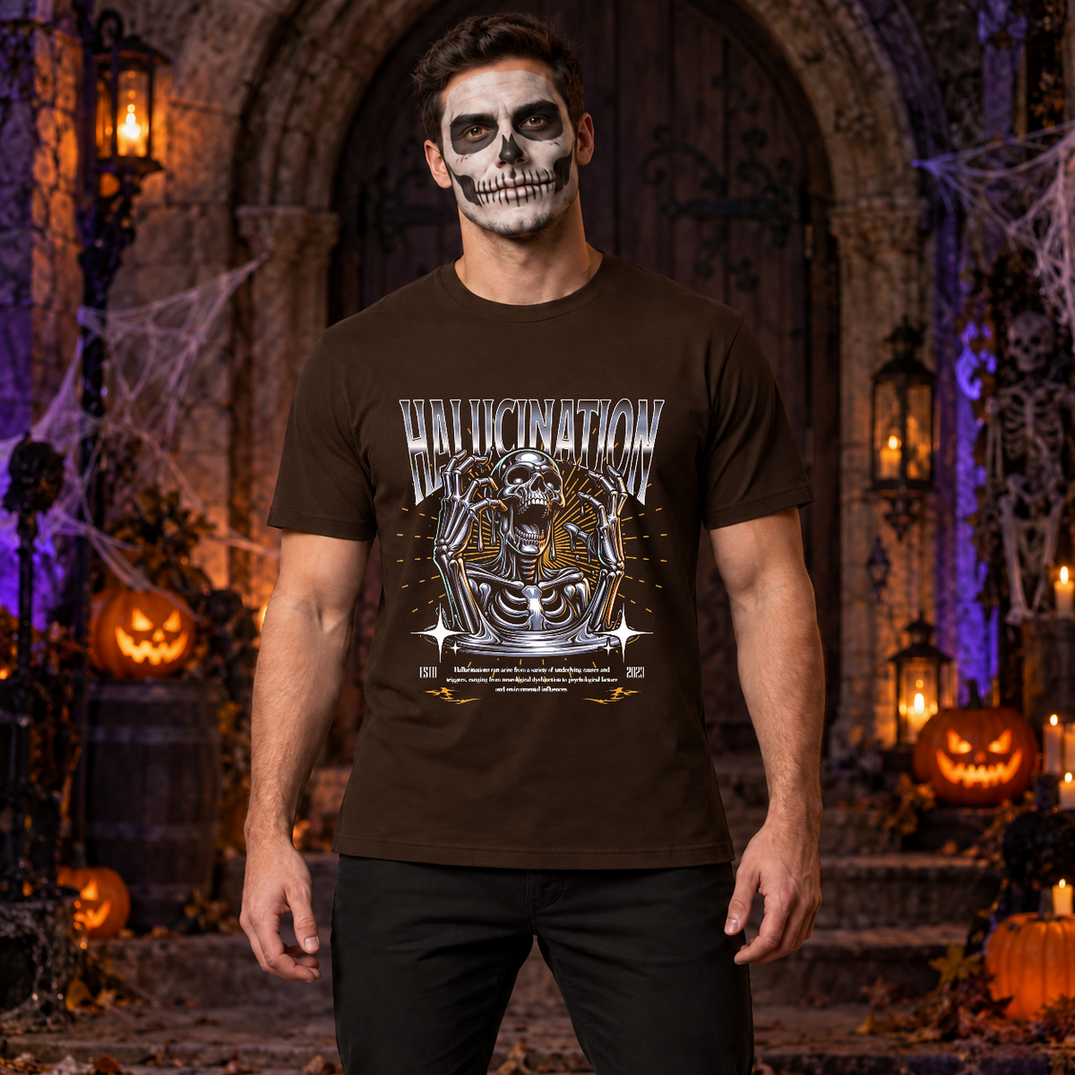Hallucination T-Shirt – Dark Editorial Graphic Design Graphic Tee - Color: chocolate