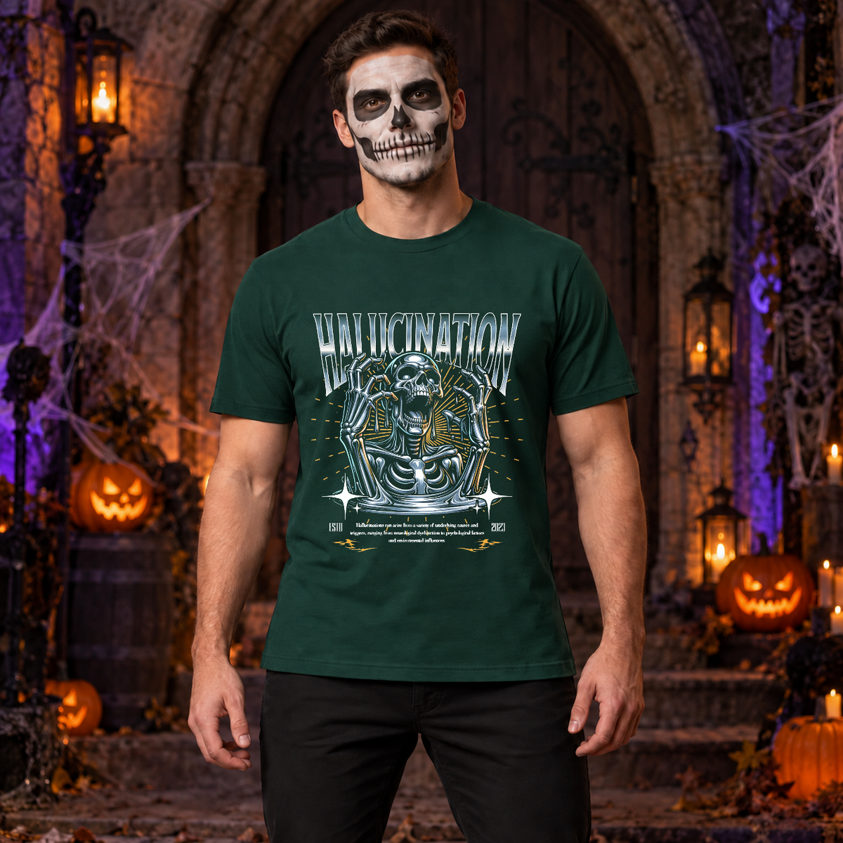 Hallucination T-Shirt – Dark Editorial Graphic Design Graphic Tee - Color: forest green