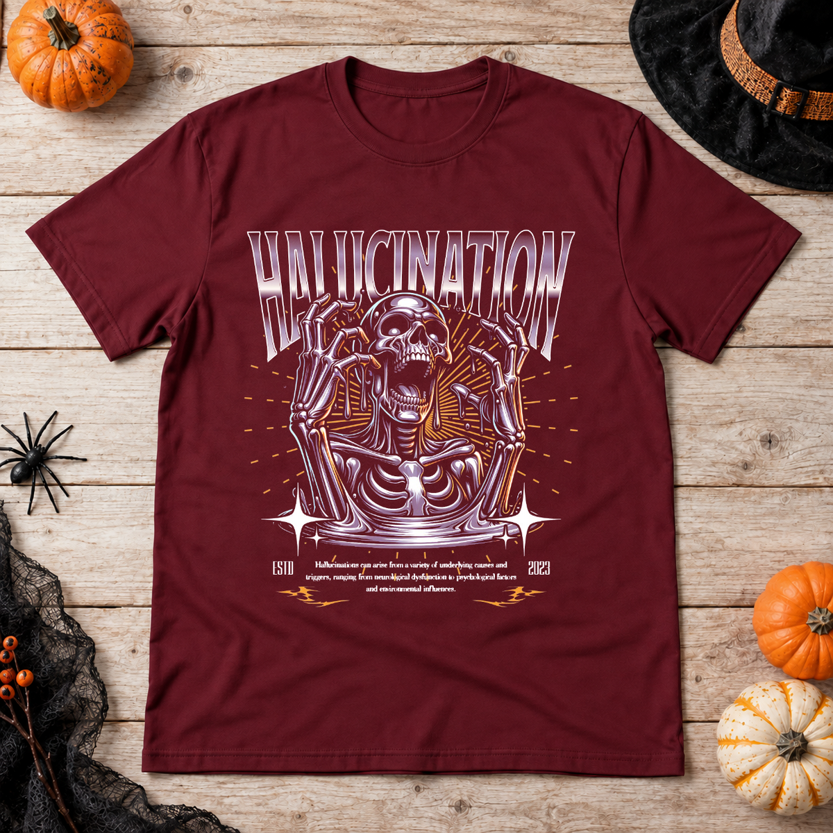 Hallucination T-Shirt – Dark Editorial Graphic Design Graphic Tee - Color: maroon