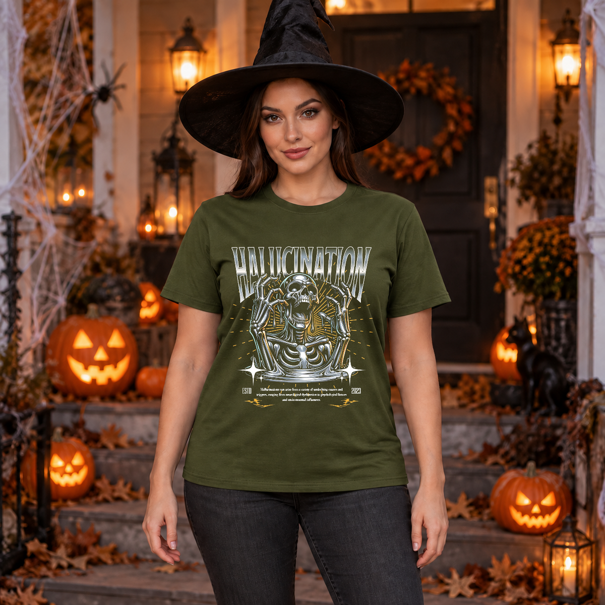 Hallucination T-Shirt – Dark Editorial Graphic Design Graphic Tee - Color: military green