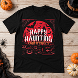 Happy Haunting Night Of Frights Spooky Halloween T-Shirt – Dark Gothic Halloween Graphic Graphic Tee - Color: black