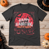 Happy Haunting Night Of Frights Spooky Halloween T-Shirt – Dark Gothic Halloween Graphic Graphic Tee - Color: charcoal