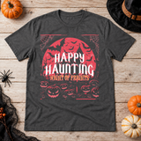 Happy Haunting Night Of Frights Spooky Halloween T-Shirt – Dark Gothic Halloween Graphic Graphic Tee - Color: dark heather