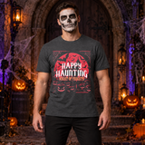 Happy Haunting Night Of Frights Spooky Halloween T-Shirt – Dark Gothic Halloween Graphic Graphic Tee - Color: dark heather