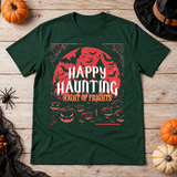 Happy Haunting Night Of Frights Spooky Halloween T-Shirt – Dark Gothic Halloween Graphic Graphic Tee - Color: forest green