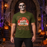 Happy Haunting Night Of Frights Spooky Halloween T-Shirt – Dark Gothic Halloween Graphic Graphic Tee - Color: military green