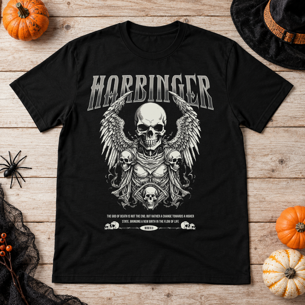 Harbinger T-Shirt – Skull & Reaper Gothic Graphic Graphic Tee - Color: black