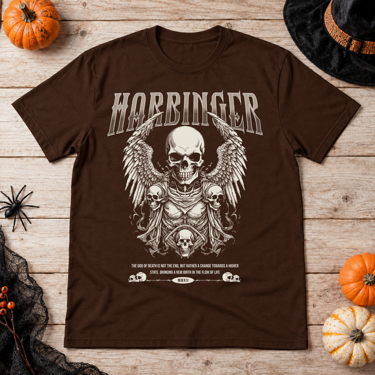 Harbinger T-Shirt – Skull & Reaper Gothic Graphic Graphic Tee - Color: chocolate