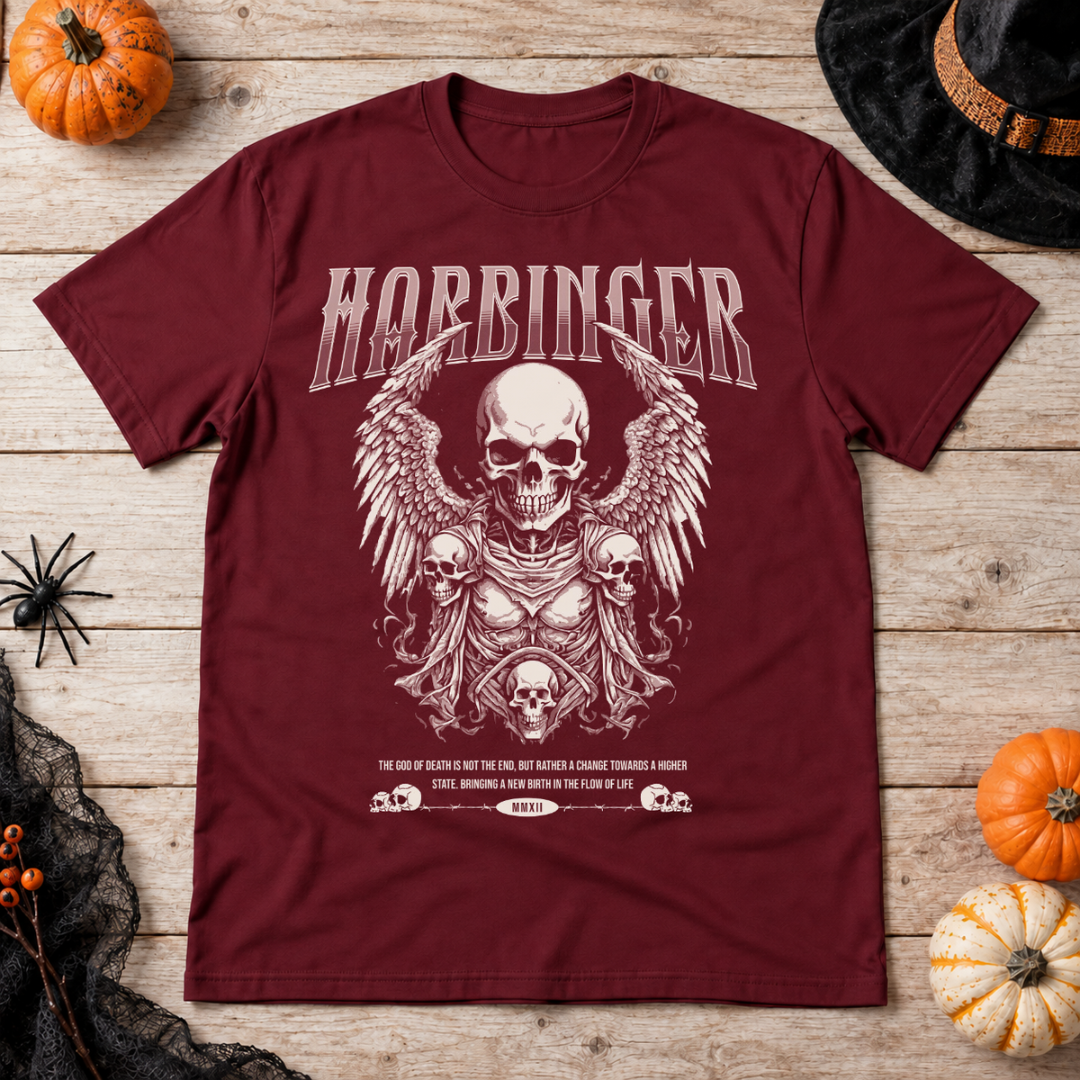 Harbinger T-Shirt – Skull & Reaper Gothic Graphic Graphic Tee - Color: maroon