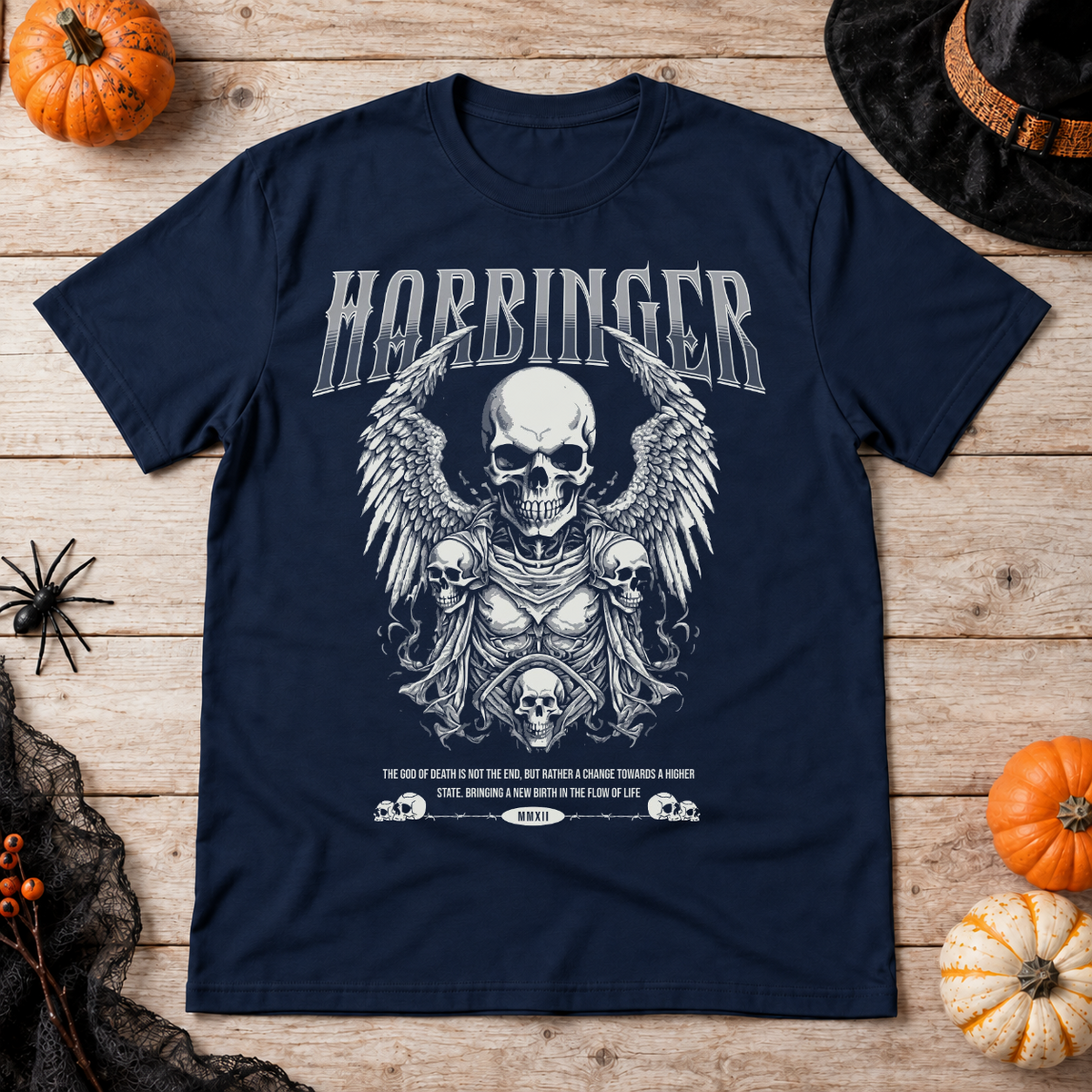 Harbinger T-Shirt – Skull & Reaper Gothic Graphic Graphic Tee - Color: navy