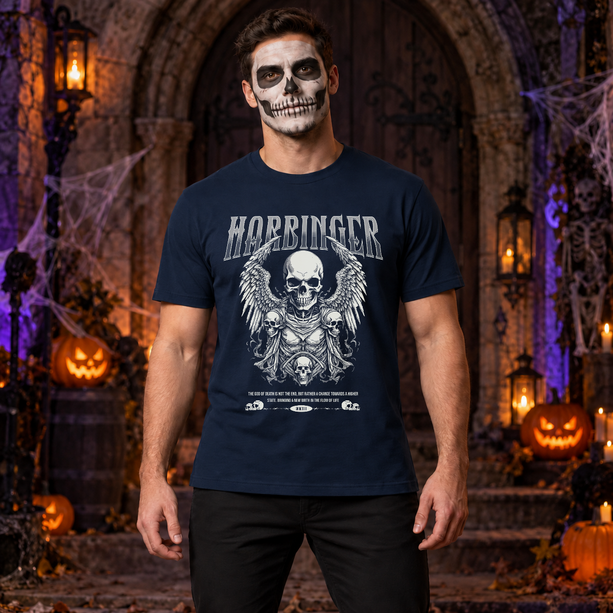 Harbinger T-Shirt – Skull & Reaper Gothic Graphic Graphic Tee - Color: navy
