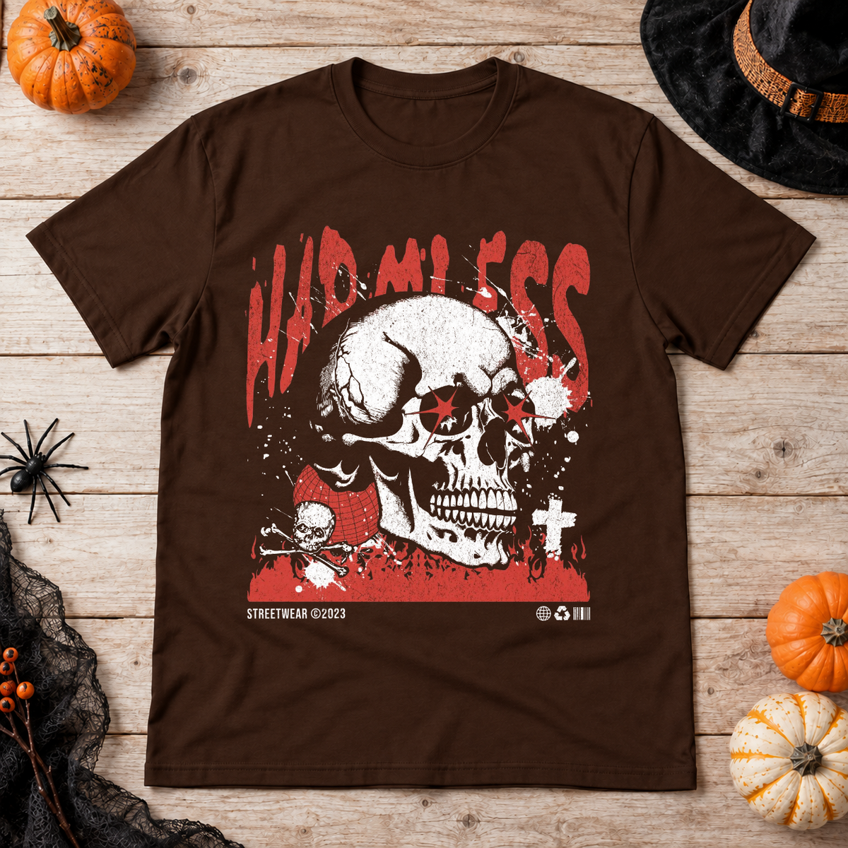 Harmless T-Shirt – Dark Editorial Graphic Design Graphic Tee - Color: chocolate