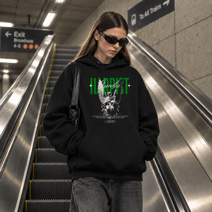 Harpist Aurelia Angel Hoodie – Dark Art / Renaissance Aesthetic Graphic Hoodie - Color: black