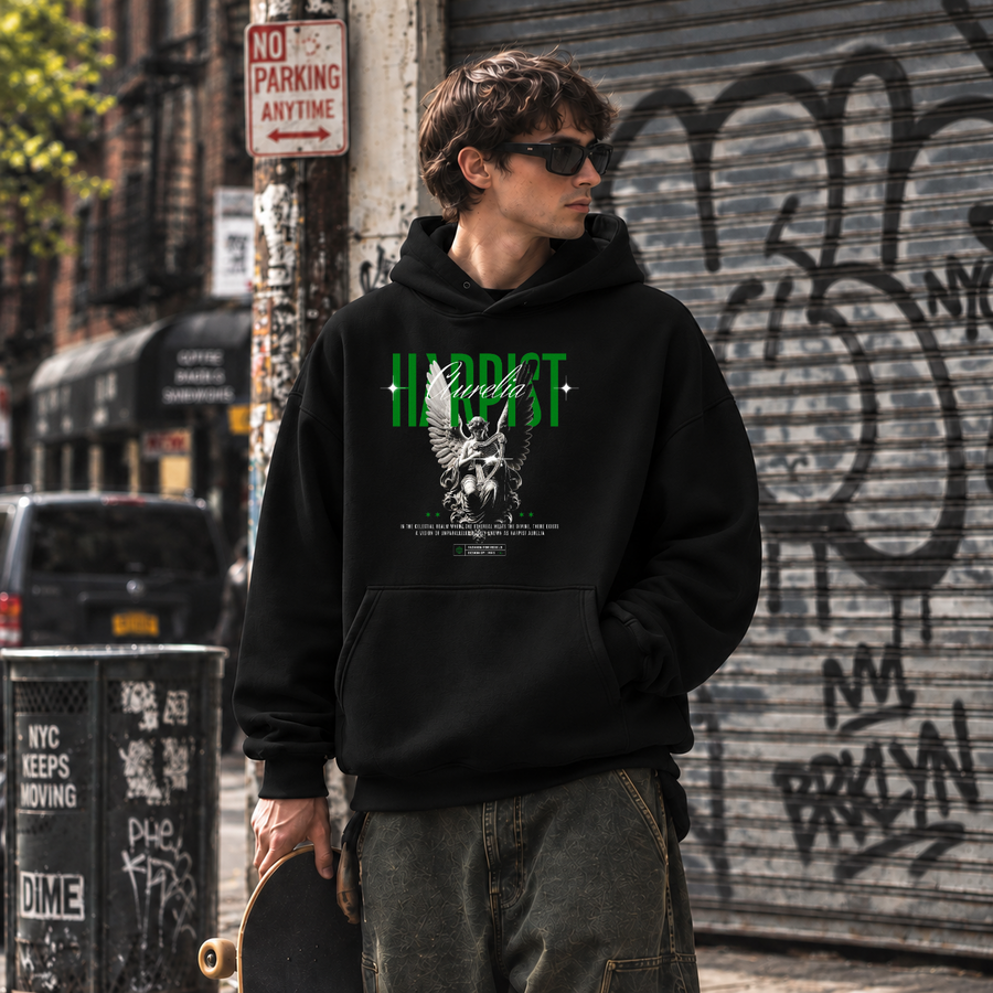 Harpist Aurelia Angel Hoodie – Dark Art / Renaissance Aesthetic Graphic Hoodie - Color: black