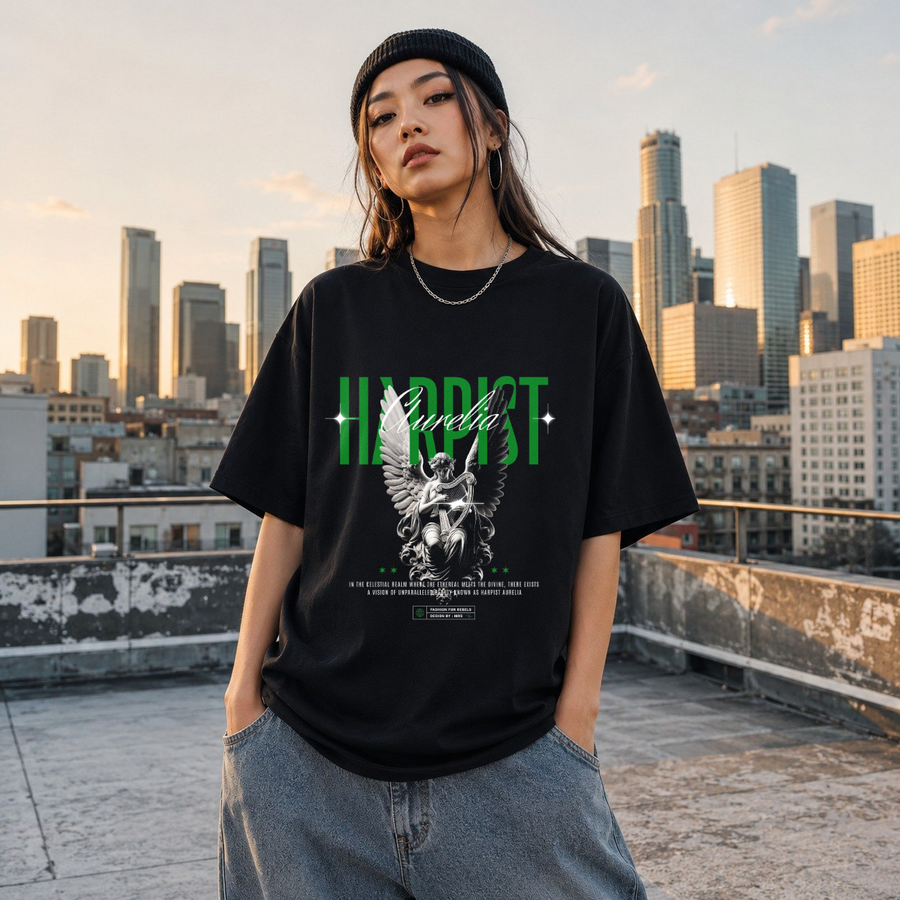 Harpist Aurelia Angel T-Shirt – Dark Art / Renaissance Aesthetic Graphic Tee - Color: Black
